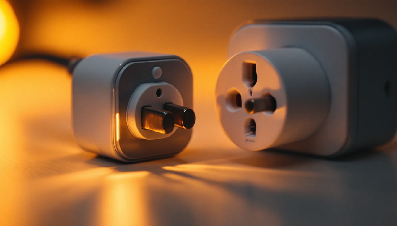 A photograph of a close-up shot of a modern lighting plug and socket