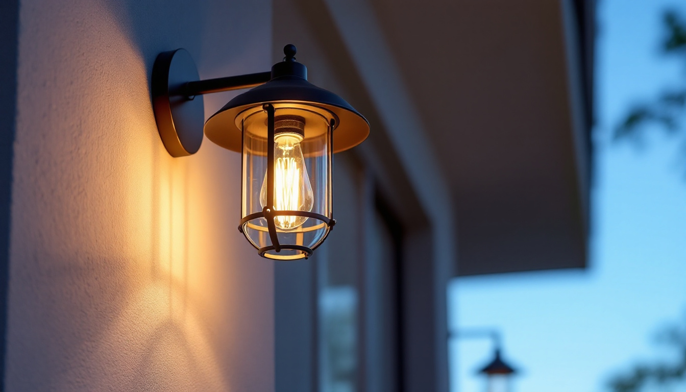 A photograph of a beautifully designed outdoor sconce light fixture mounted on a stylish exterior wall