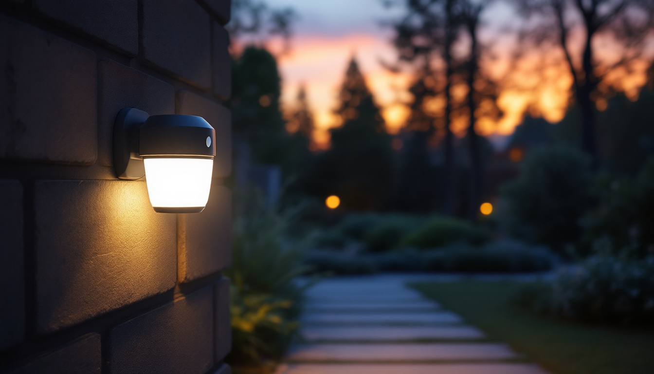 A photograph of a stylish outdoor scene at dusk