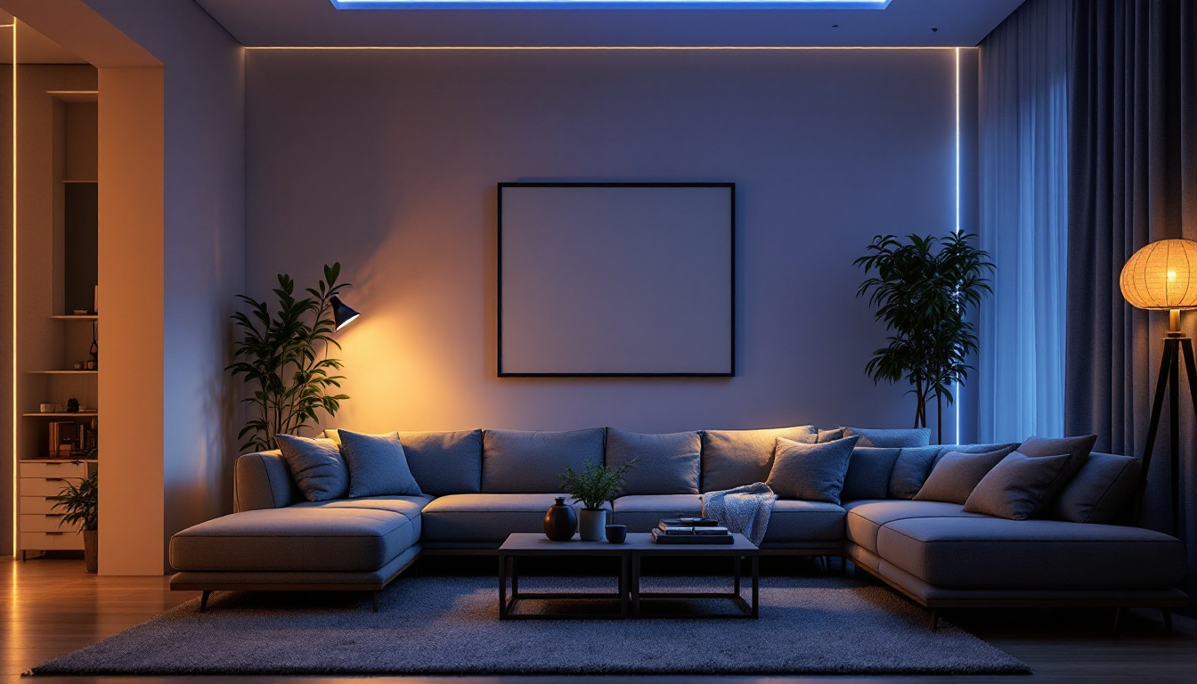 A photograph of a modern living space illuminated by various replacement led lights