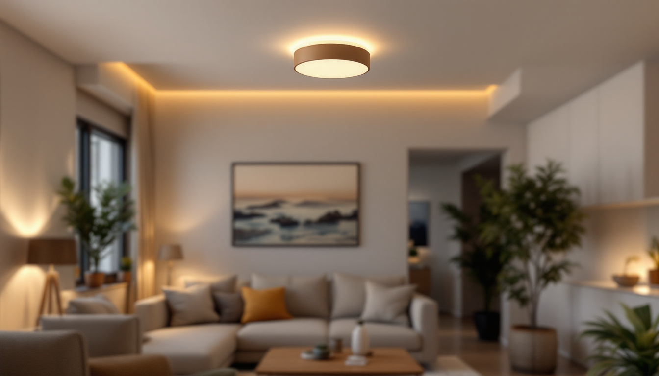 A photograph of a stylish flush light fixture installed in a modern living space
