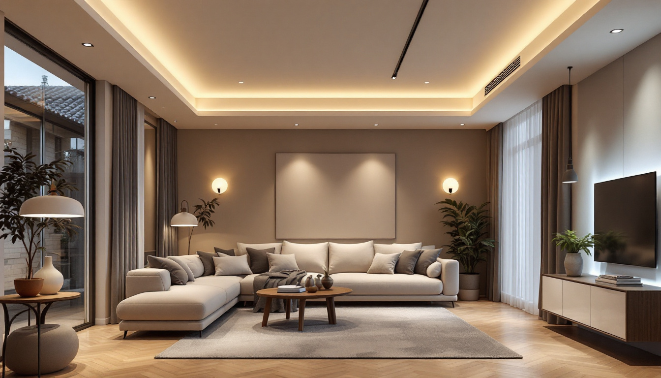 A photograph of a beautifully designed room showcasing various styles of recessed lighting trims in use