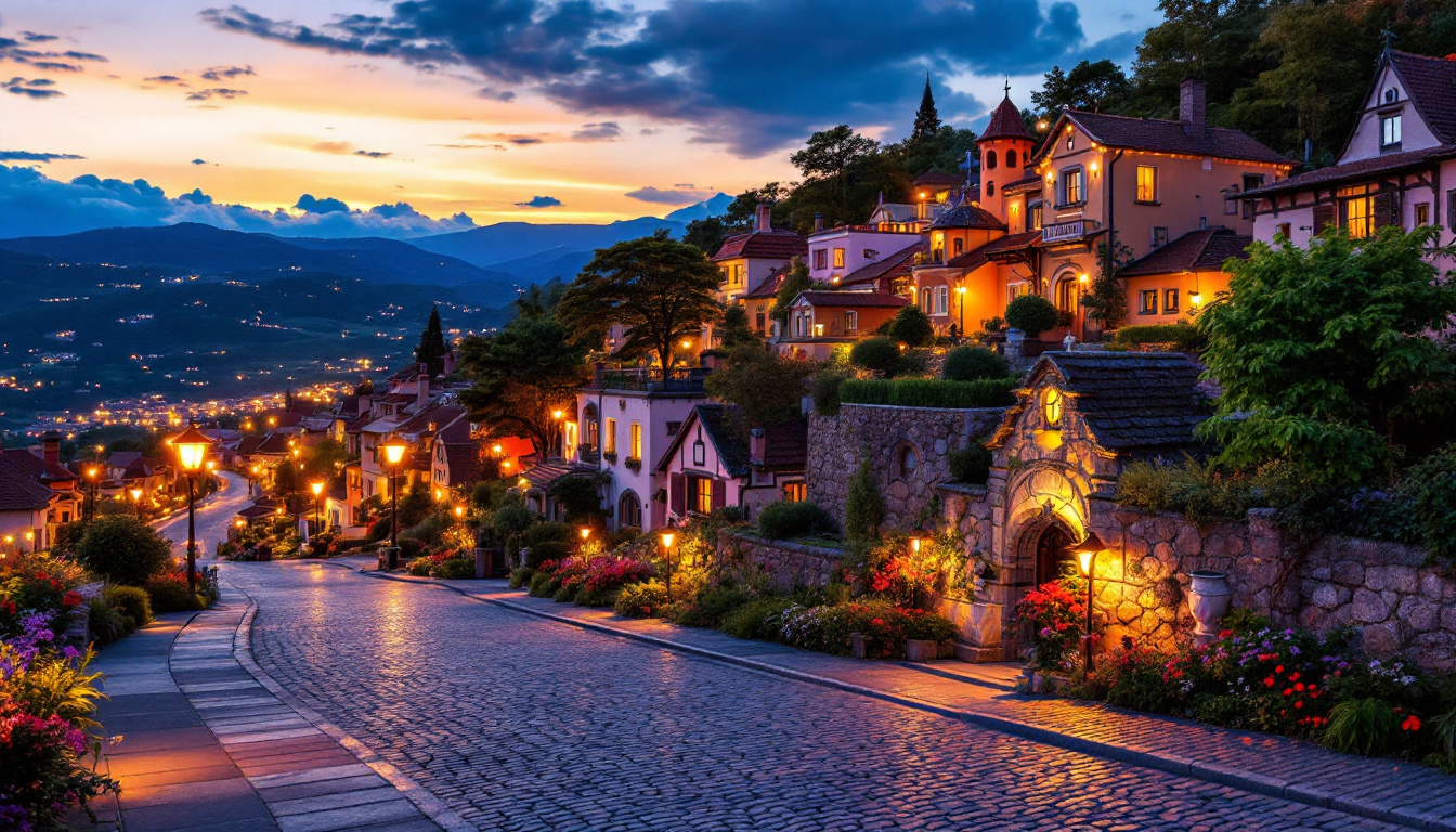 A photograph of a beautifully illuminated slyvania landscape at dusk