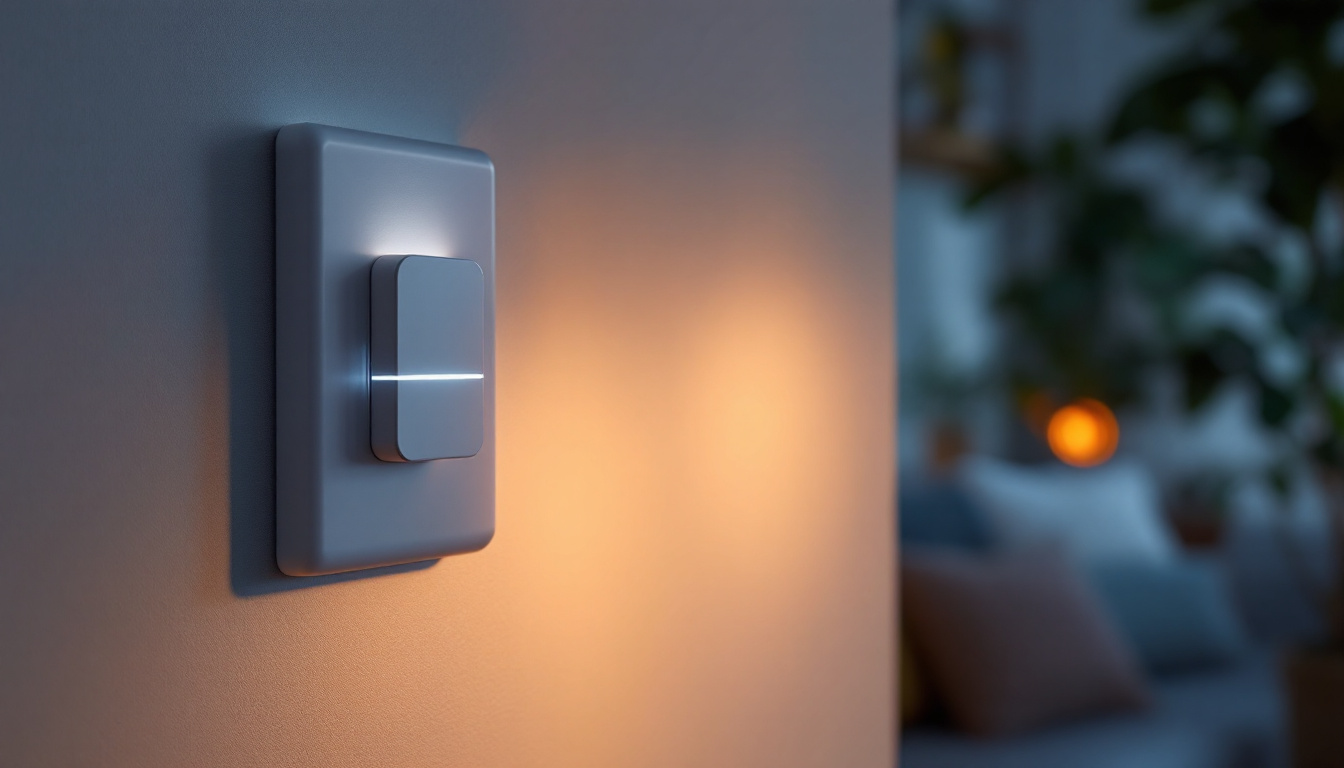 A photograph of a stylish automatic light switch timer installed on a wall