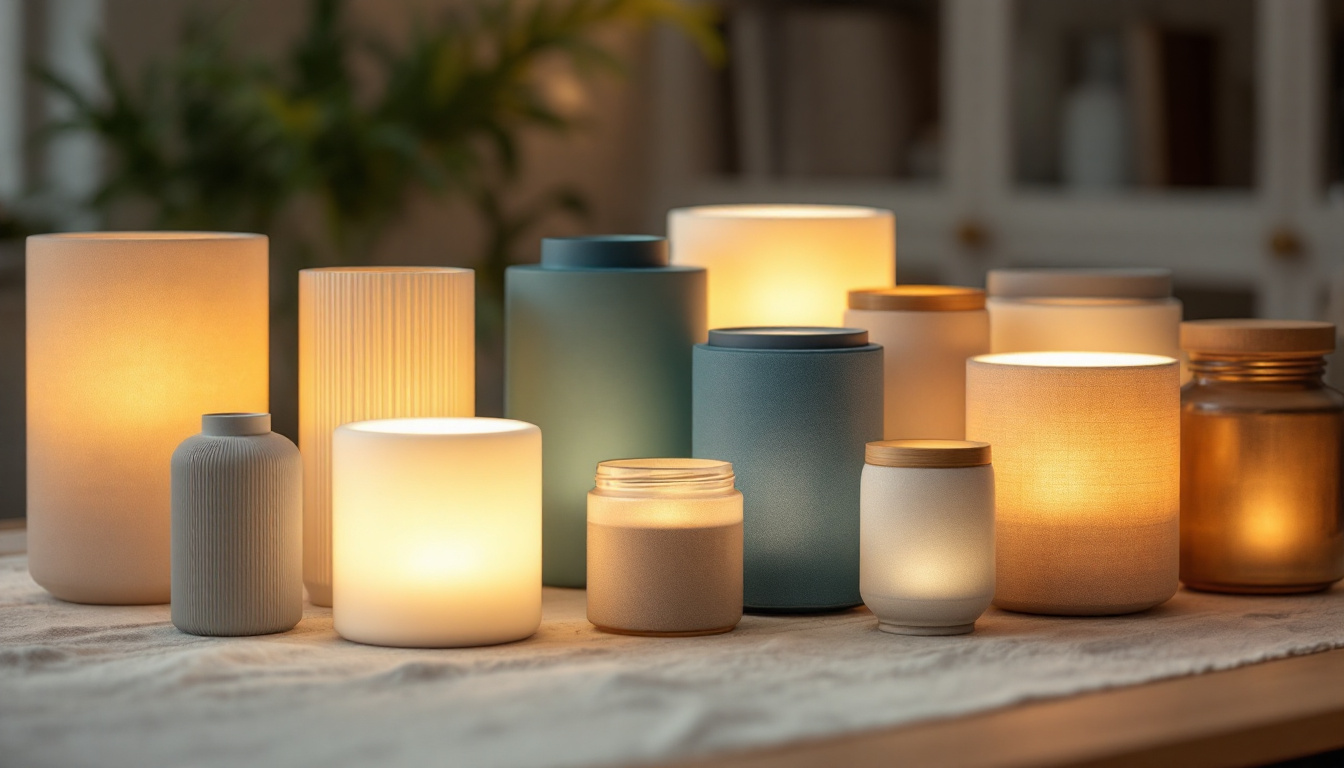 A photograph of a beautifully arranged display of various canister light covers in different styles and materials
