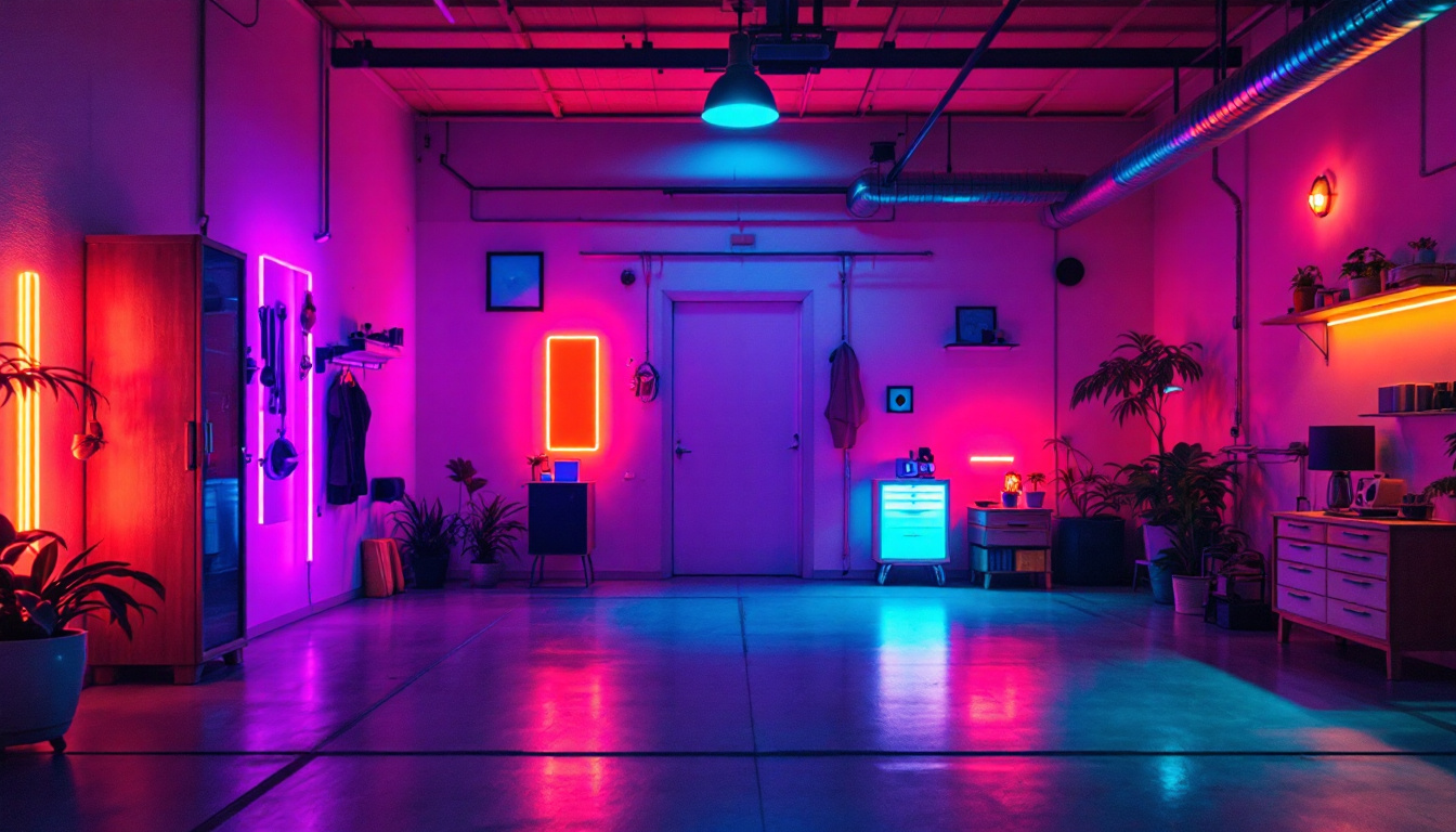 A photograph of a well-lit garage space showcasing an ultraviolet light installation