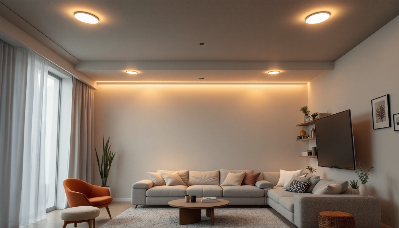 A photograph of a beautifully designed room featuring recessed 6-inch can lights in action