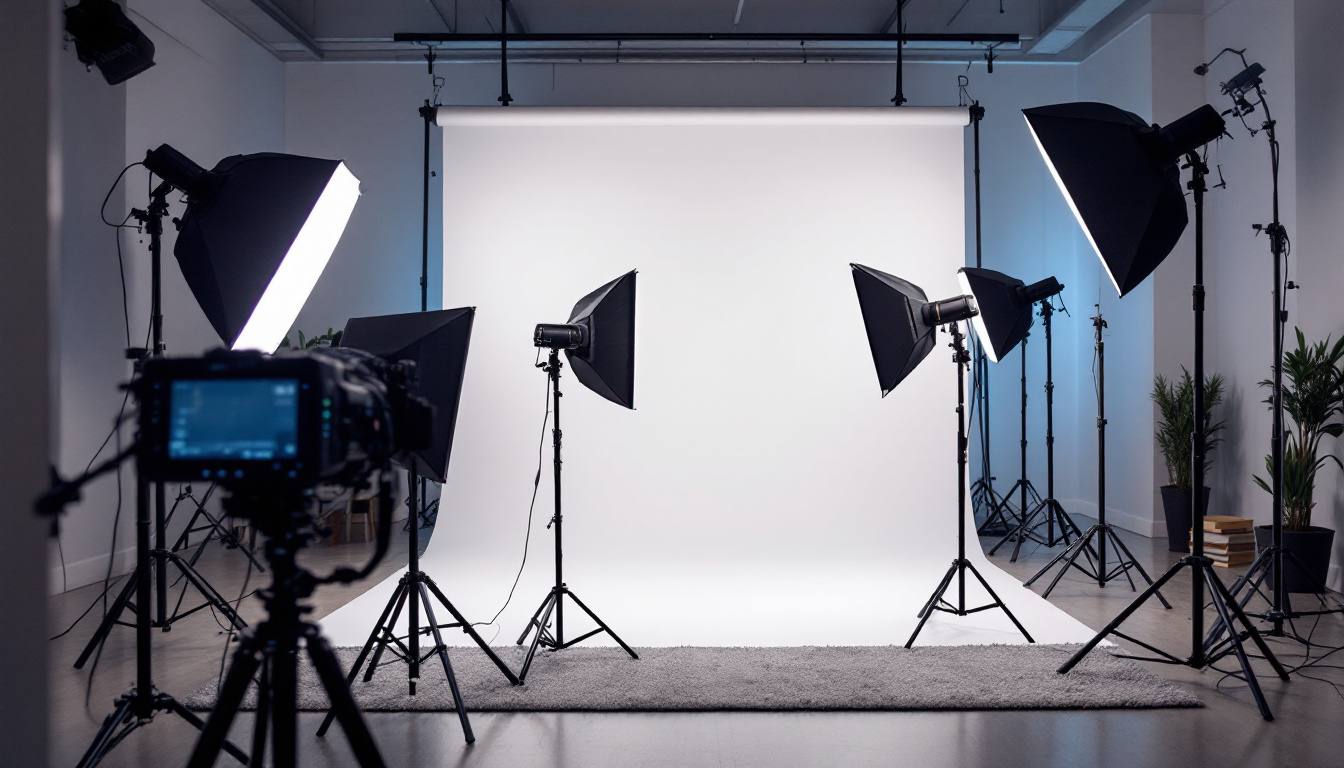 A photograph of capture a photograph of a well-lit studio setup featuring the ex 300w a3d50d120 lighting in action