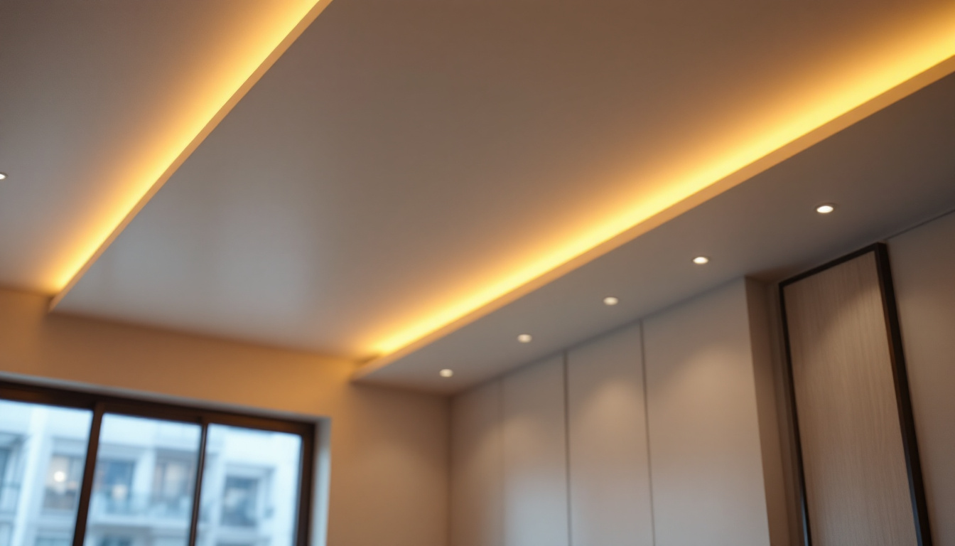 A photograph of a beautifully designed room featuring recessed light fixtures in the ceiling