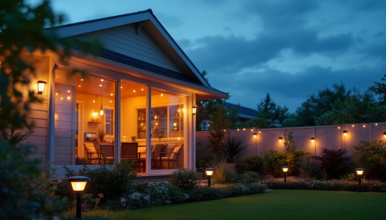 A photograph of a beautifully illuminated outdoor space at dusk