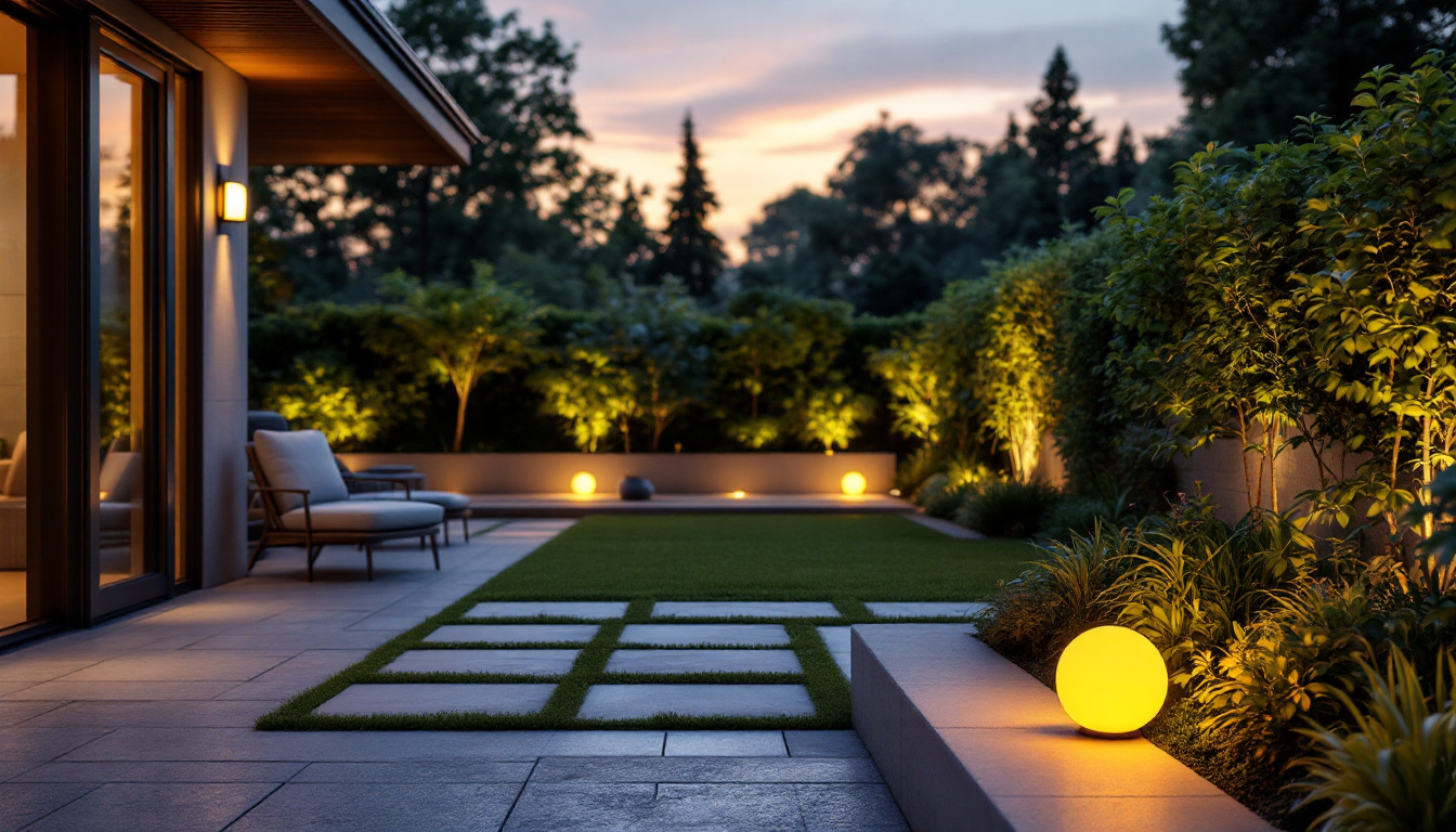 A photograph of a beautifully illuminated outdoor space featuring the led landscape lighting kit