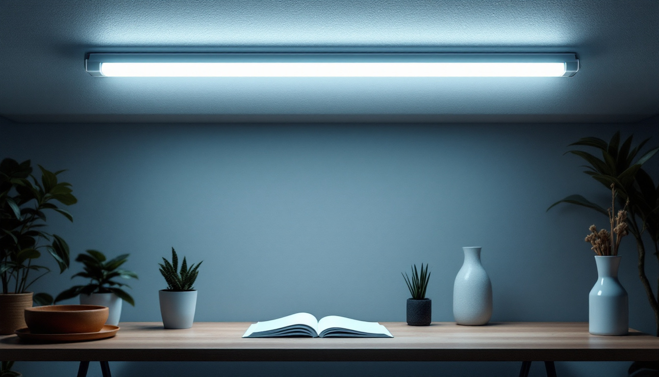A photograph of a t8 fluorescent tube light in use