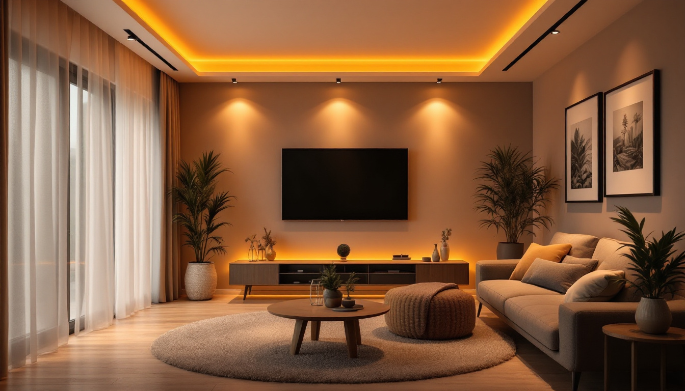 A photograph of a well-lit room showcasing a stylishly retrofitted recessed led lighting setup