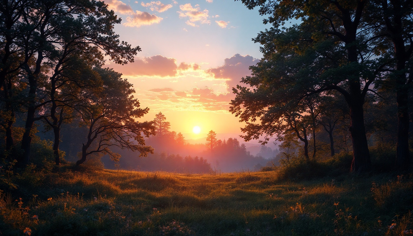 A photograph of a beautifully lit outdoor scene transitioning from the warm