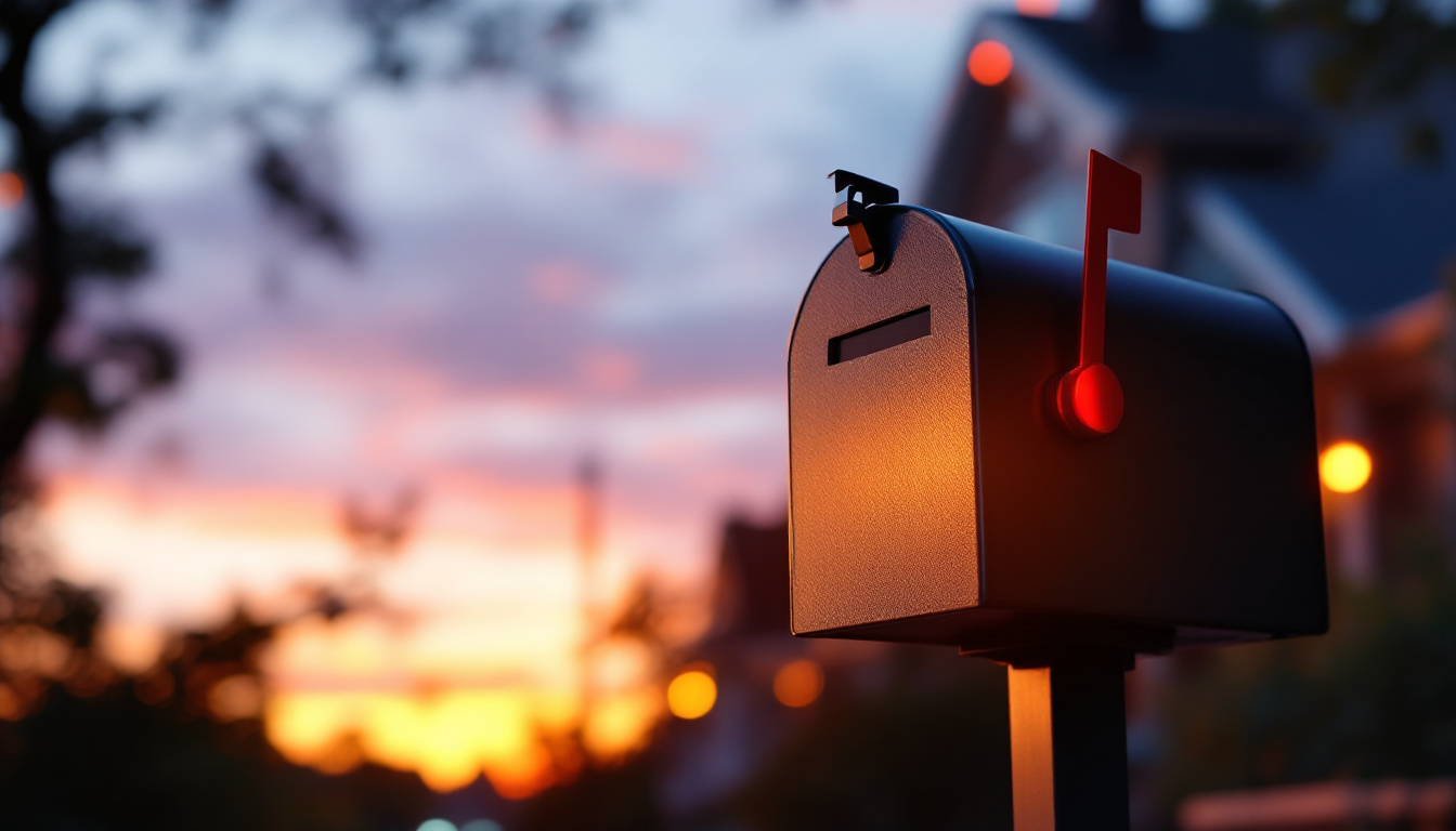 A photograph of a beautifully illuminated solar mailbox light at dusk