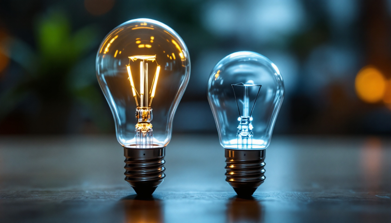 A photograph of a side-by-side comparison of a t8 pin and a g13 bulb