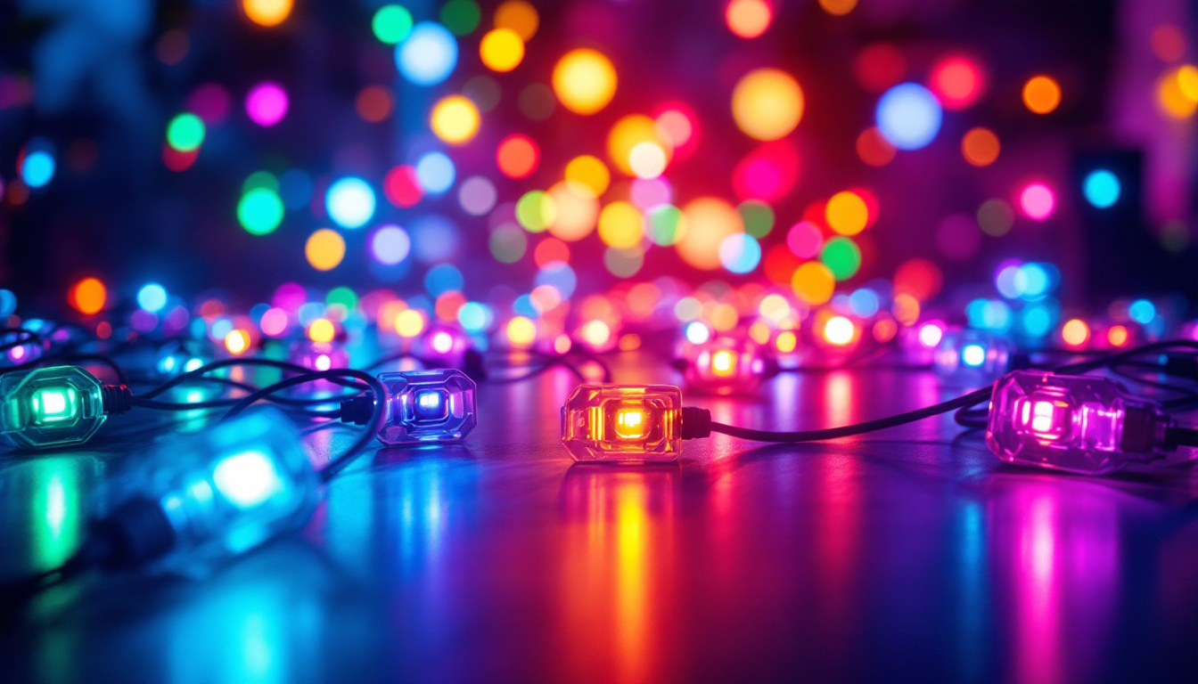 A photograph of a vibrant array of rgb led lights in a dynamic setting