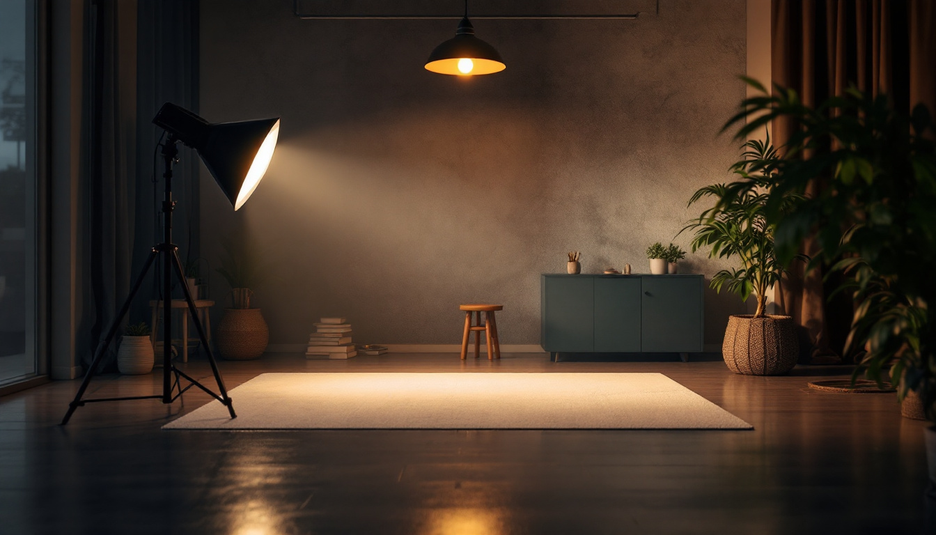 A photograph of a well-lit indoor scene showcasing various lighting setups