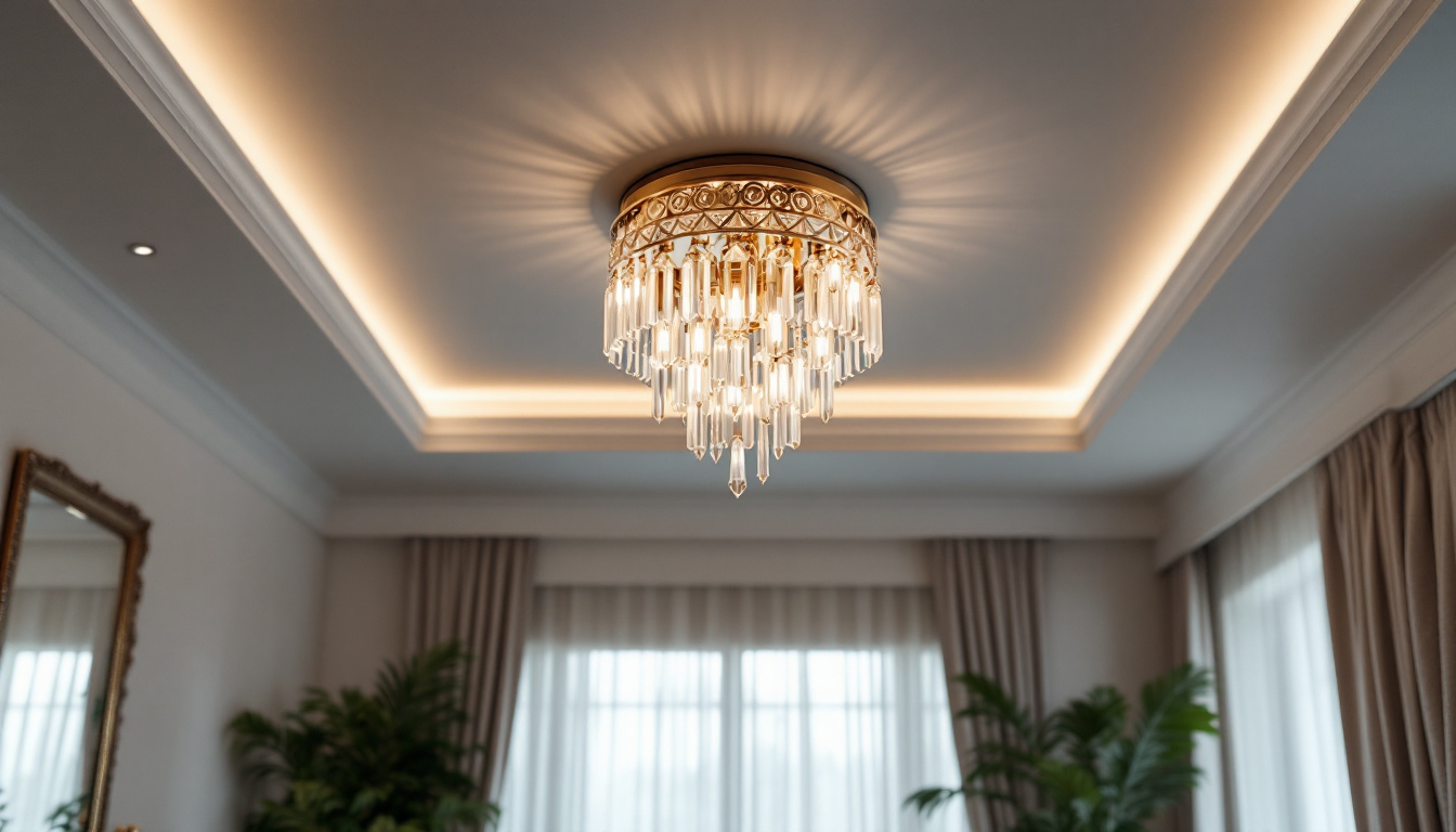A photograph of a beautifully designed luxury ceiling light fixture in an elegantly decorated room