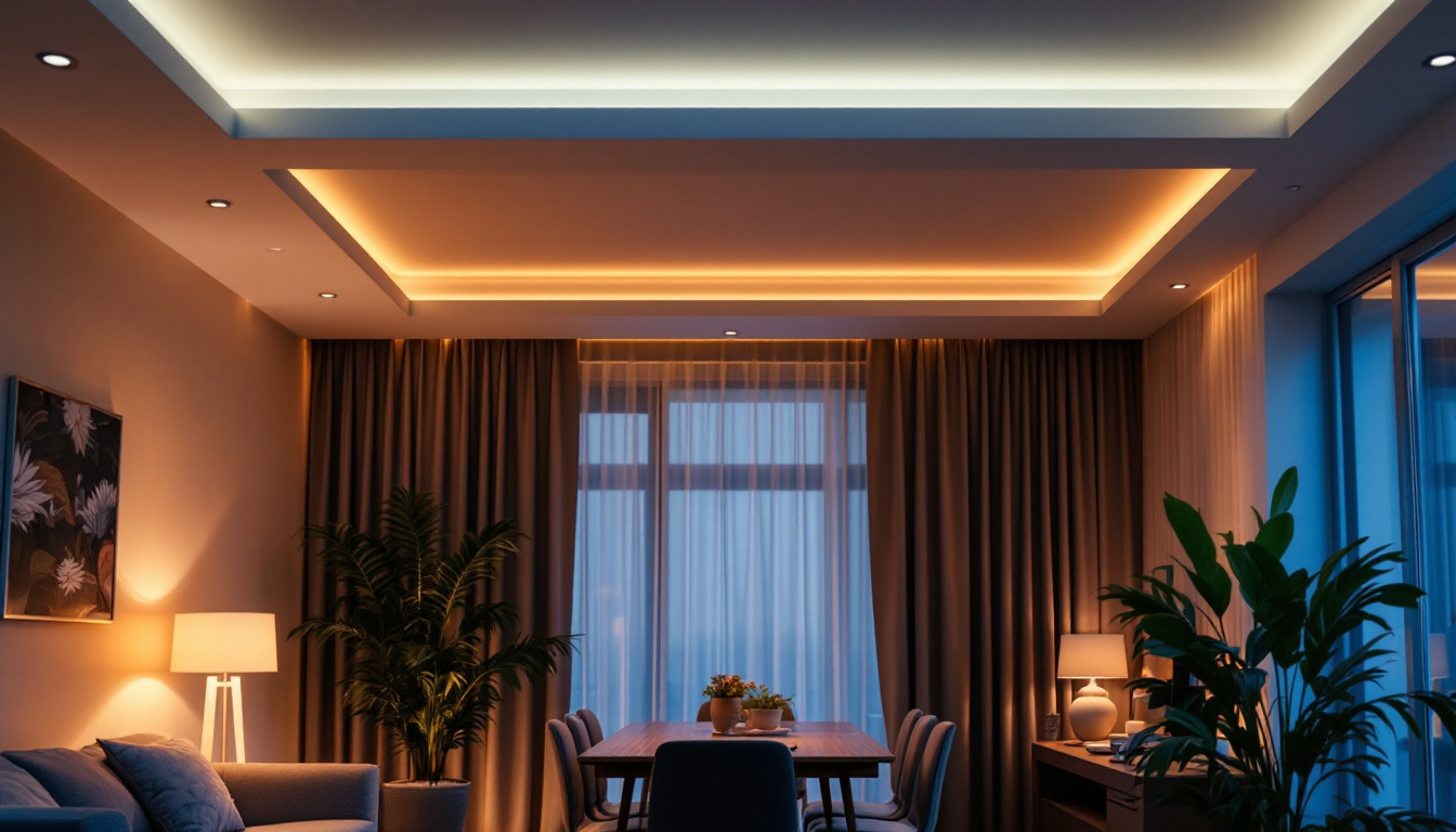A photograph of a beautifully designed room featuring stylish can lights installed in the ceiling