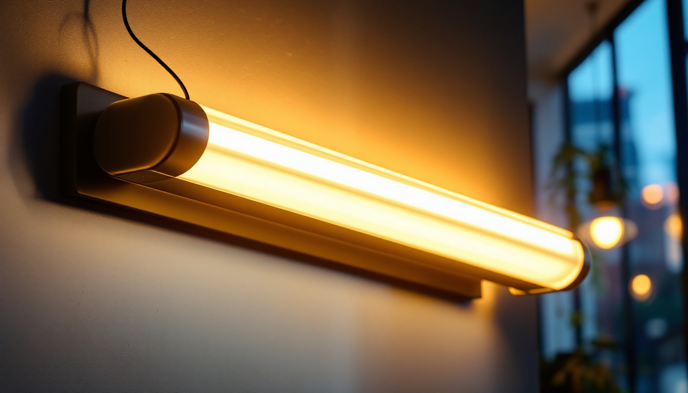 A photograph of a stylishly arranged t8 light fixture in a modern indoor setting