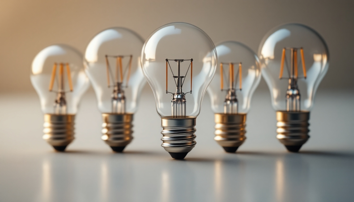 A photograph of a close-up view of various standard light bulb bases