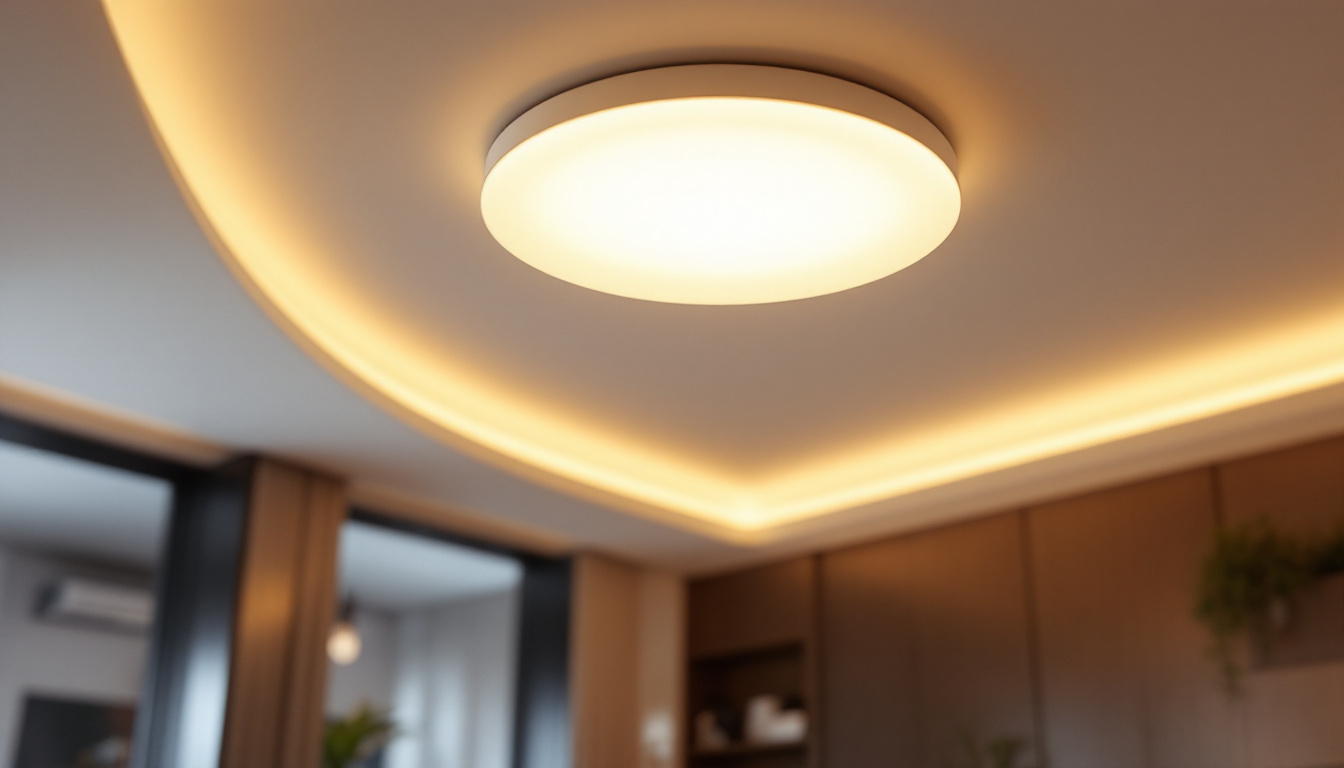 A photograph of capture a photograph of a modern ceiling recessed led light fixture installed in a stylish interior setting