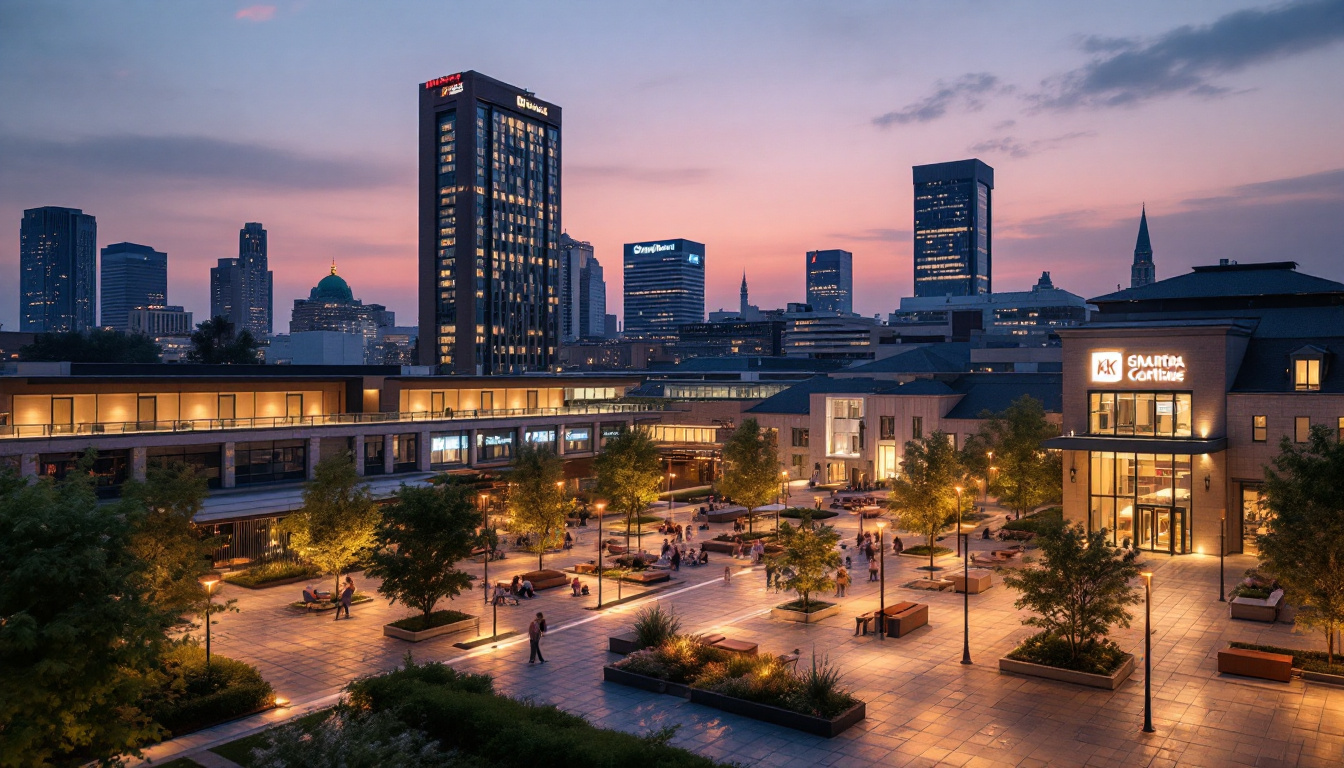 A photograph of an urban landscape at dusk