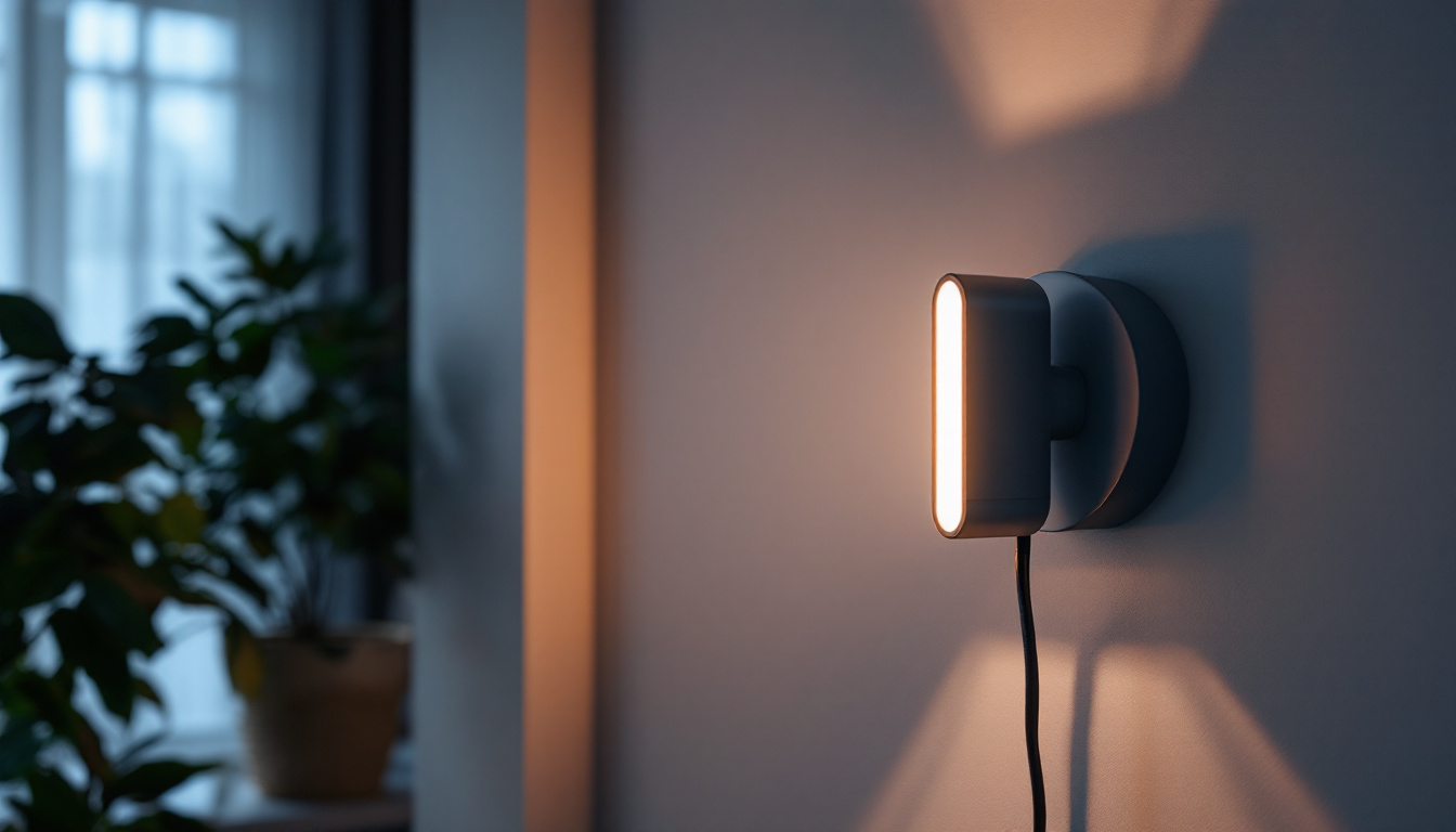 A photograph of capture a photograph of a stylish wall-mounted led light in a well-decorated interior space