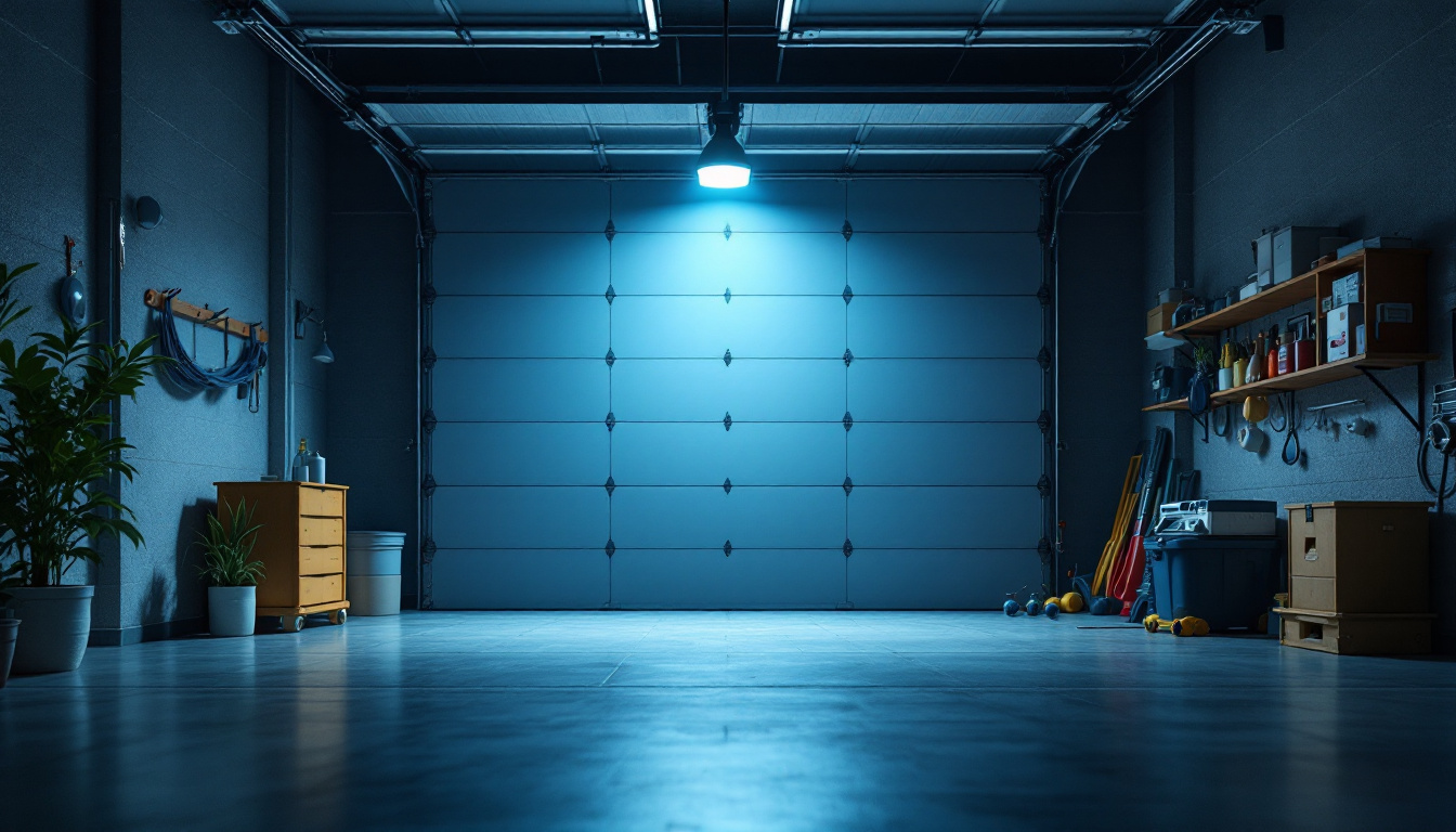 A photograph of a well-lit garage showcasing a modern led garage light in use