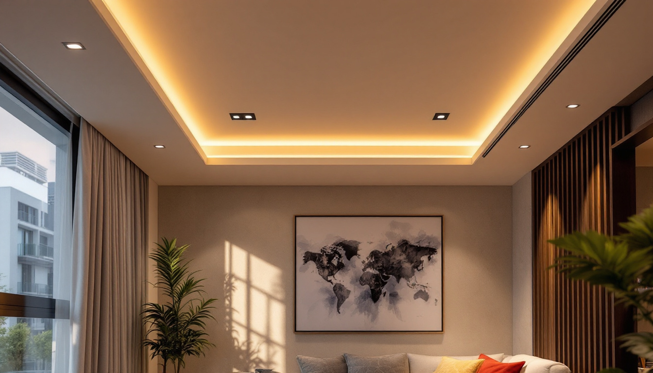 A photograph of a beautifully designed room featuring ceiling recessed led lighting