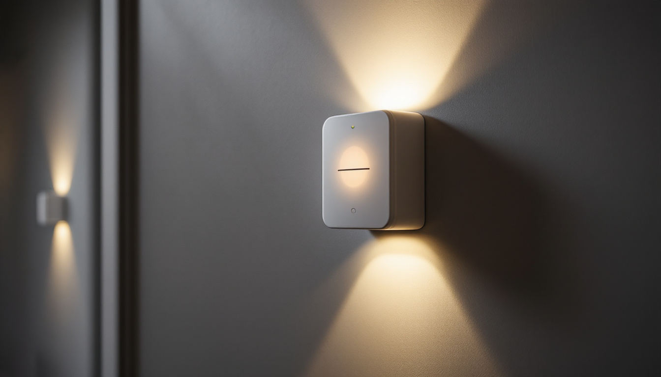 A photograph of a modern movement detector switch installed on a wall