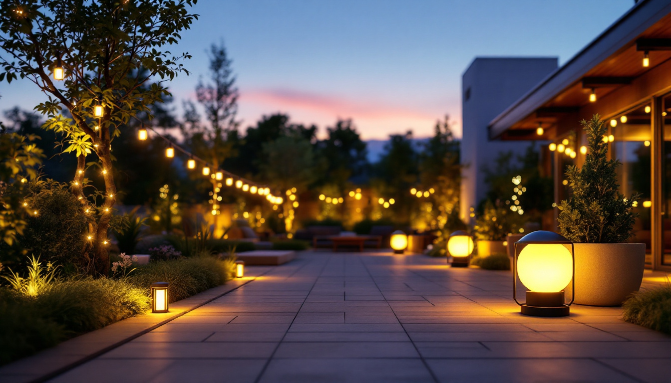 A photograph of a beautifully lit outdoor space showcasing various styles of led lights in use