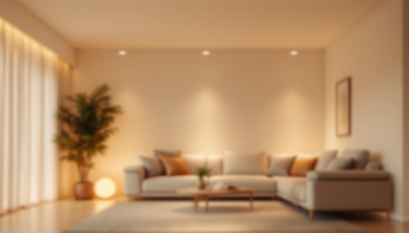 A photograph of a modern living room showcasing a beautifully retrofitted recessed can light