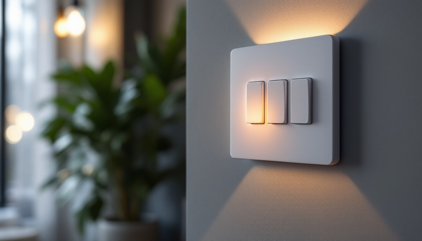 A photograph of capture a photograph of a three-pole switch installed in a stylish home setting