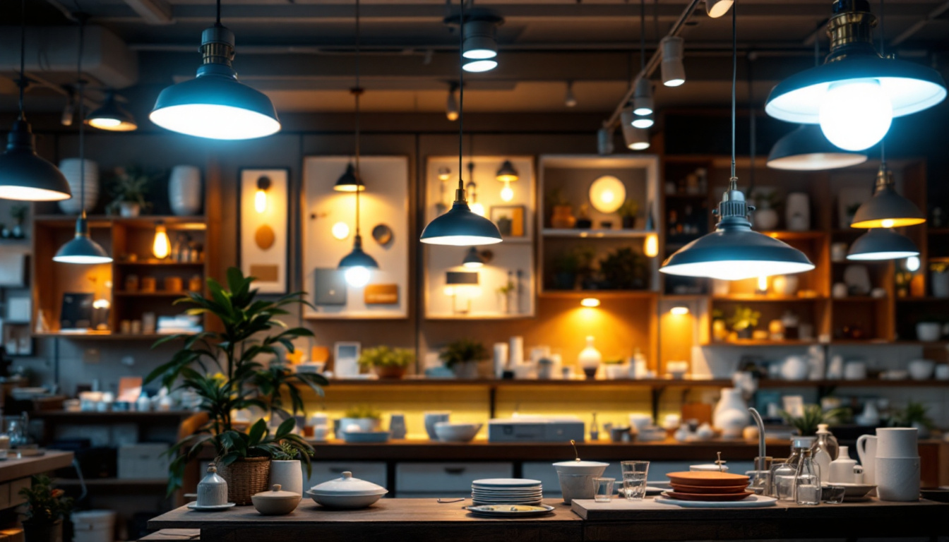 A photograph of a well-lit led shop interior showcasing various lighting fixtures in use