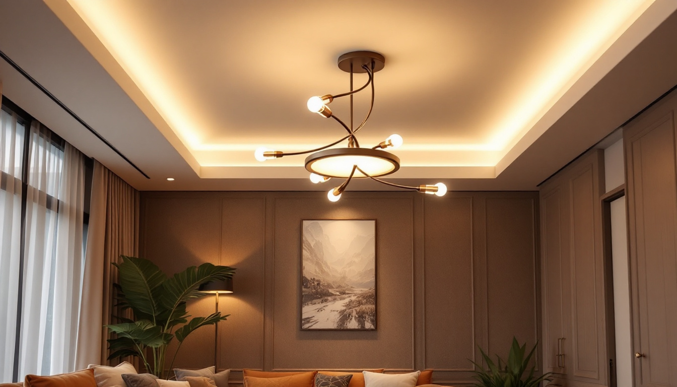 A photograph of a beautifully designed room featuring stylish ceiling lights that illuminate the space