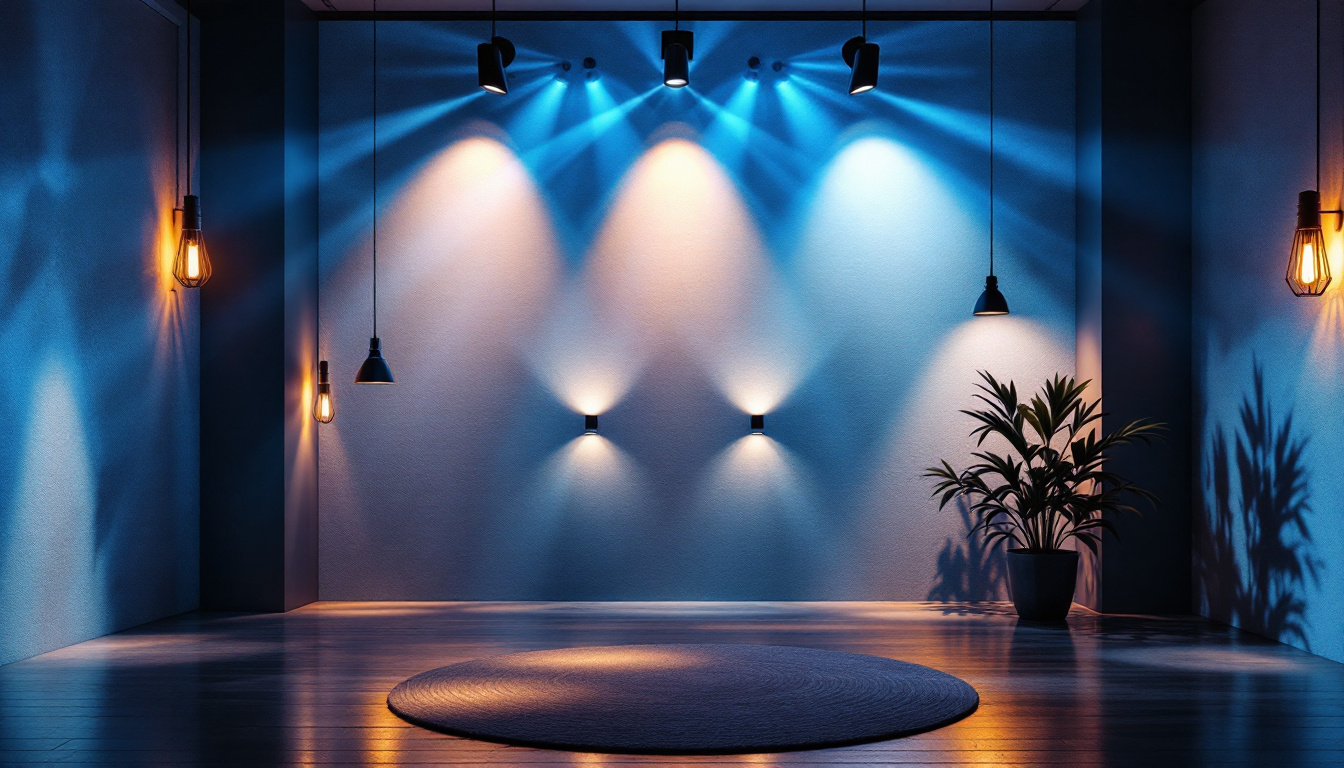 A photograph of a beautifully lit interior space showcasing various lighting fixtures