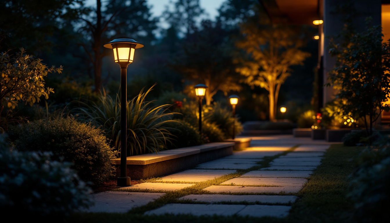 A photograph of a beautifully illuminated outdoor space featuring sensor lights in action
