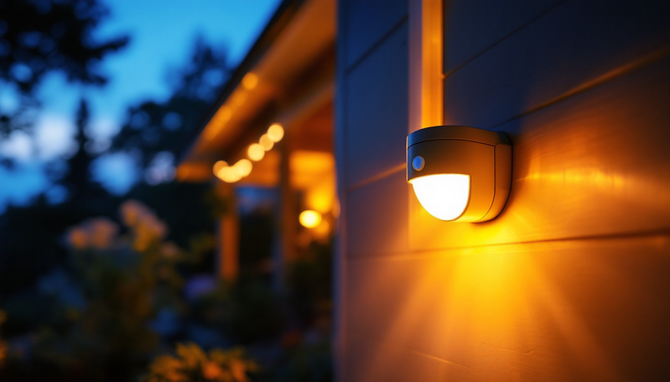 A photograph of a beautifully illuminated porch at dusk