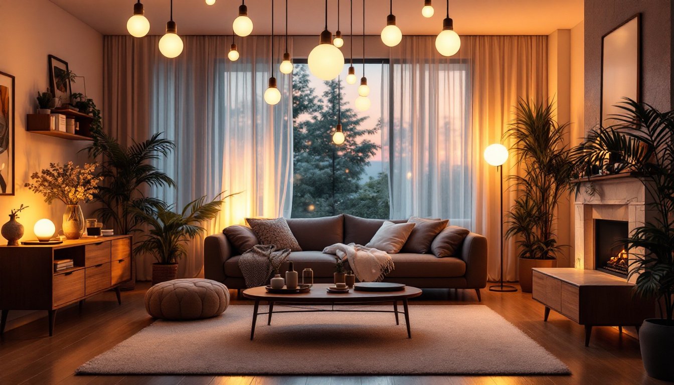 A photograph of a brightly lit room featuring 4 ft led bulbs in various settings