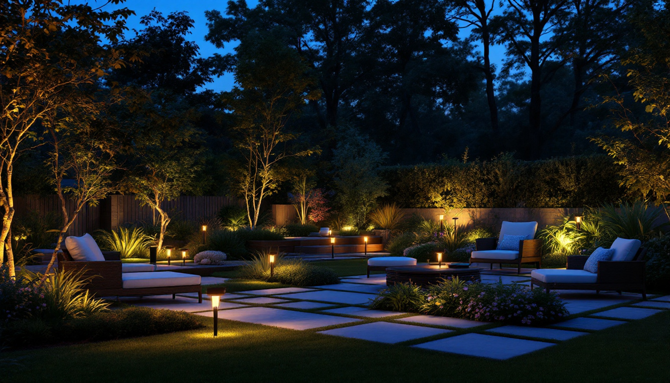 A photograph of a beautifully illuminated outdoor space at dusk