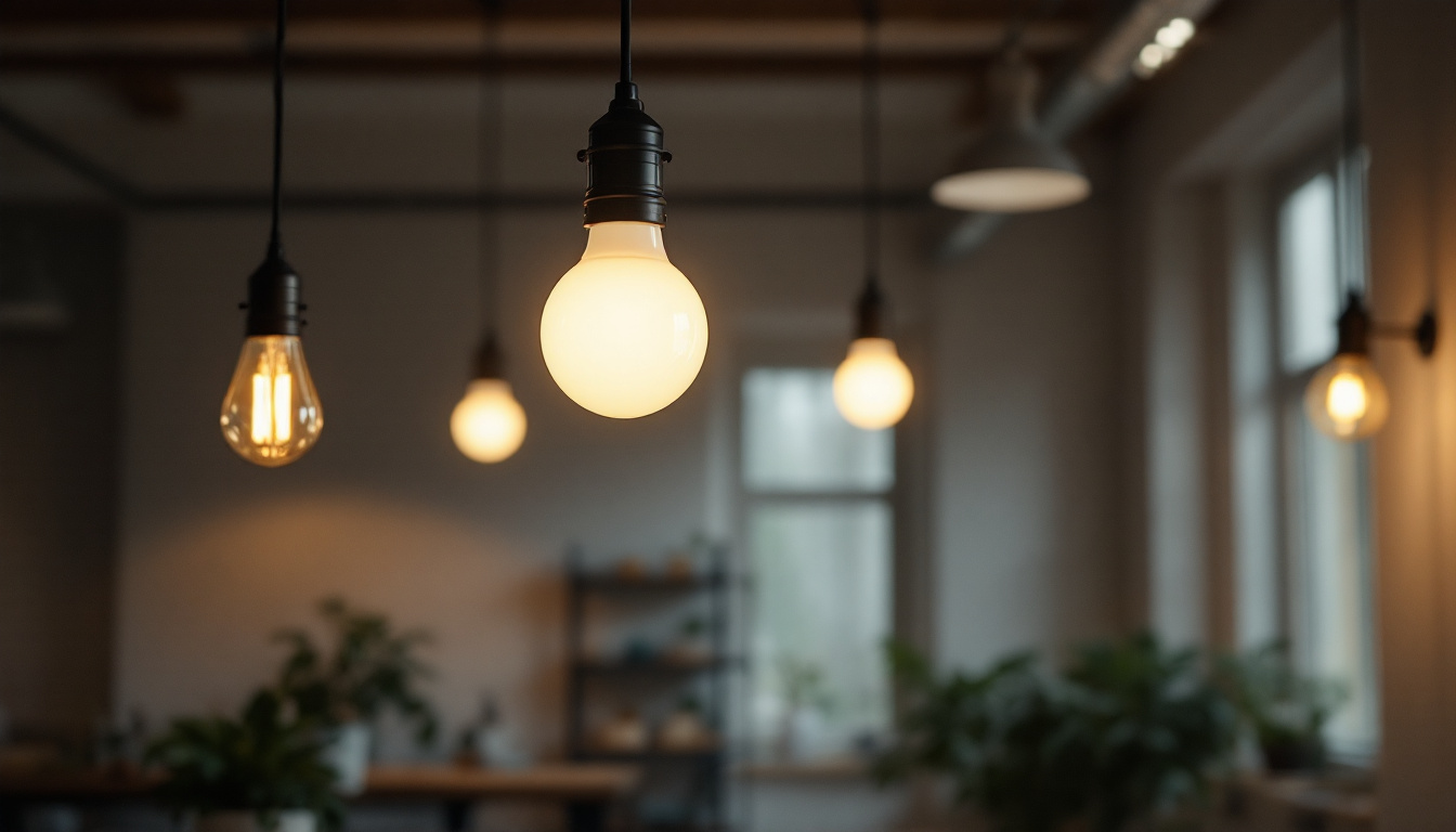 A photograph of a well-lit interior space showcasing various lighting fixtures