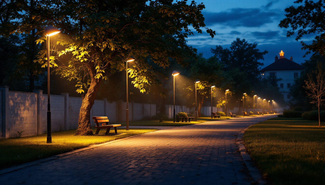 A photograph of a well-lit outdoor scene at dusk