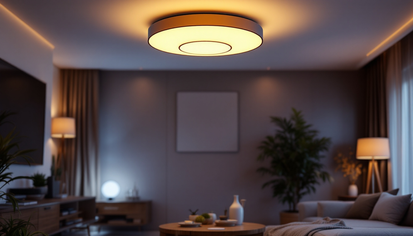 A photograph of a beautifully designed ceiling room light fixture in a well-lit living space
