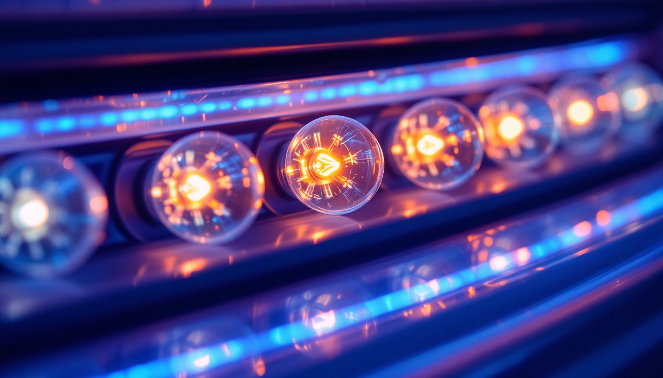 A photograph of a close-up of a suntan bed with its bulbs lit