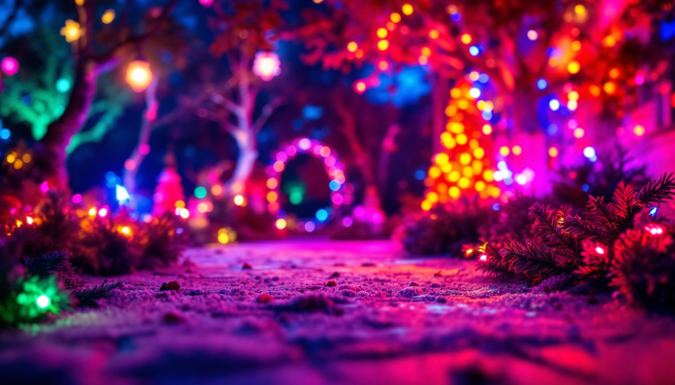 A photograph of capture a photograph of a beautifully decorated outdoor setting at night