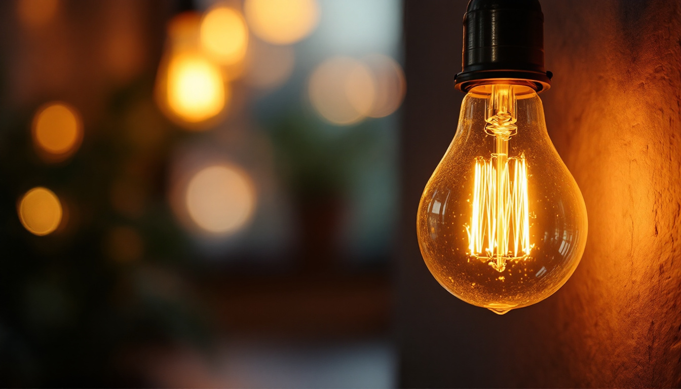 A photograph of a glowing light bulb in a cozy