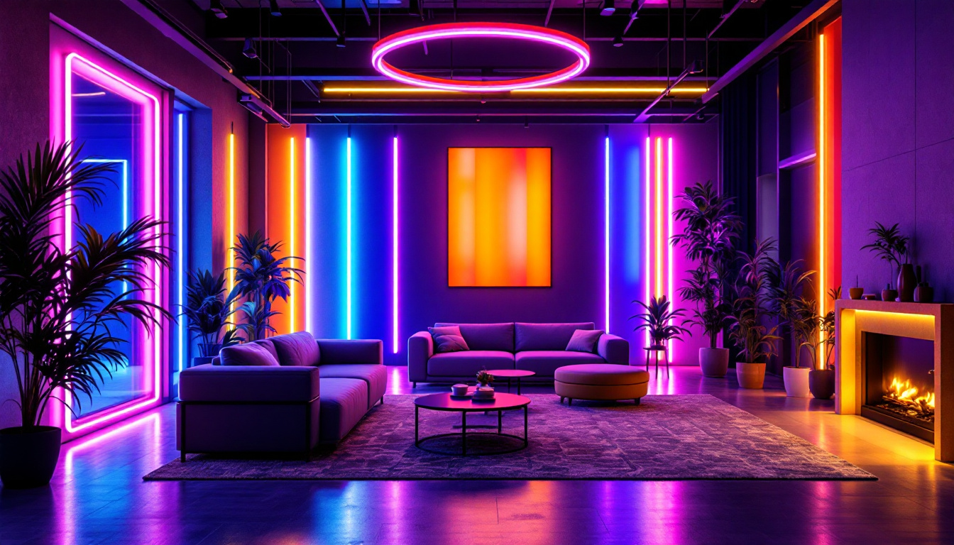 A photograph of a vibrant scene showcasing t 100 light strips in various colors and configurations
