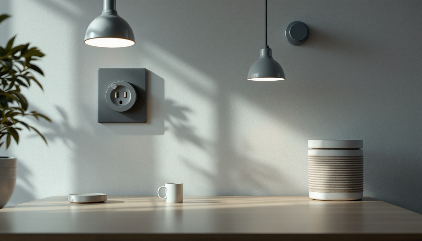 A photograph of a well-lit room featuring various types of electrical sockets and light fixtures